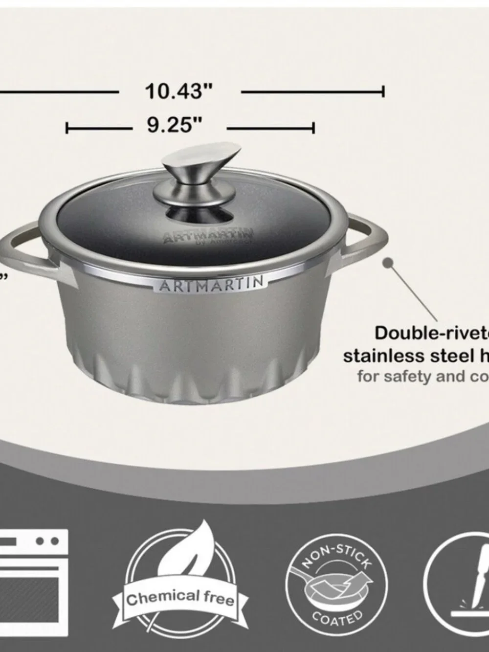 Non-Stick Ceramic Coated Die-Cast Aluminum Round Casserole & Lid 8.7” Artmartin